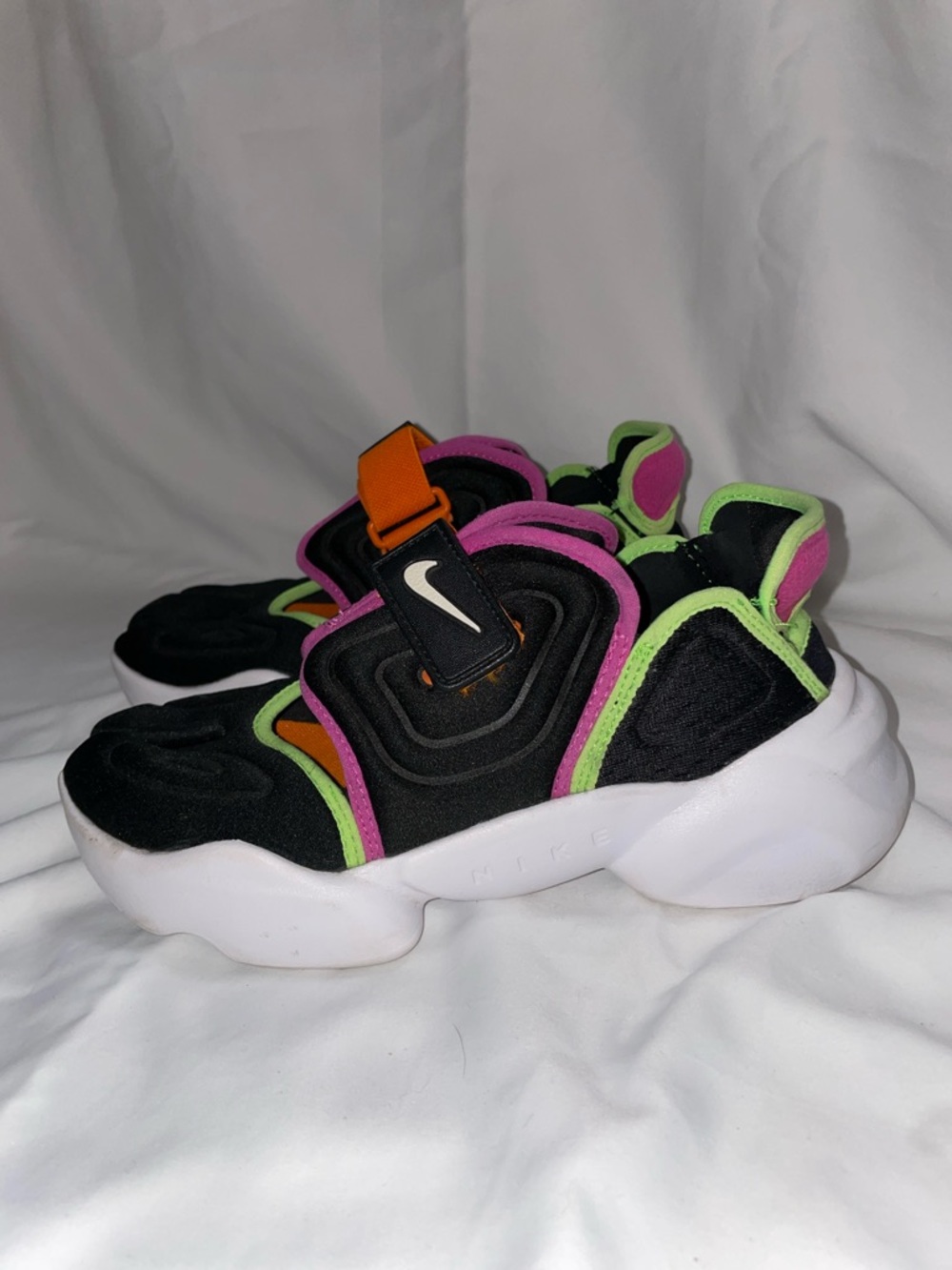 Nike Aqua Rift women’s Black Slip-On Sneakers w/ Neon Green, Pink & Orange